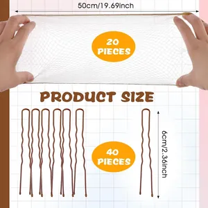 Detailed size specifications for hair net 50cm and hairpin 6cm styling tool set