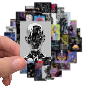 Harajuku acid style silver metallic sticker with artistic head shape held by hand