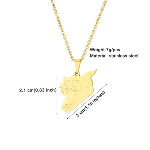 Detailed view of Syria map pendant with size measurements and stainless steel material