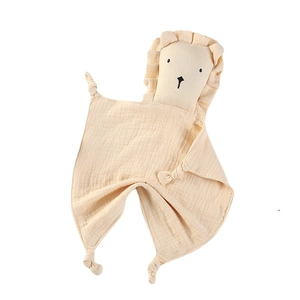 Soft lion baby security blanket made of multilayer muslin cotton in beige color