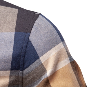 Chemise décontractée à carreaux pour hommes en coton bleu et marron à manches longues
