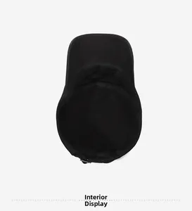 Internal view of the black cotton flat top cap showing lining and inner structure