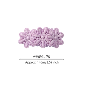 Cute purple floral embroidered hair clips for kids, 4cm daisy fabric BB hairpins