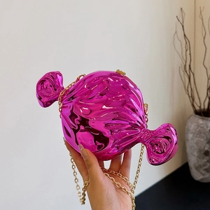 Candy Shaped Acrylic Evening Bag Metallic Gloss Fluid Texture Hard Shell Mini Crossbody Clutch With Metal Chain For Women