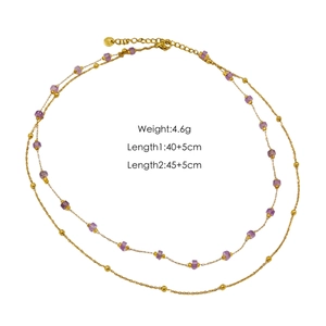 Zweilagige goldene Amethyst-Perlenkette mit Kettenlängen von 40+5 cm und 45+5 cm