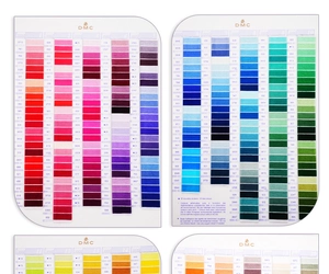 Detailed DMC embroidery floss color chart with official reference numbers for hand sewing