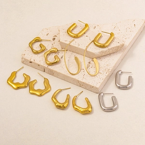 304 Stainless Steel Earrings 18K Gold Plated Vintage Minimalist Geometric Irregular Hoop Stud Earrings For Women Fashion Jewelry