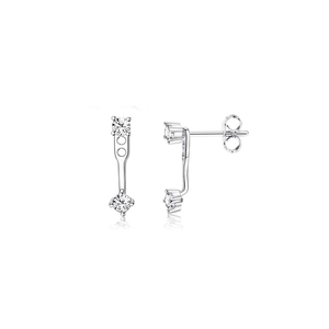 14K gold double zircon stud earrings with 925 silver needles shown on white background