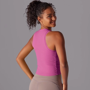 Débardeur de yoga rose avec cordons de serrage latéraux et dos croisé pour femmes
