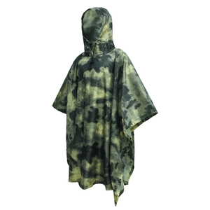 Waterproof hooded camouflage poncho for outdoor hiking with drawstring and snaps