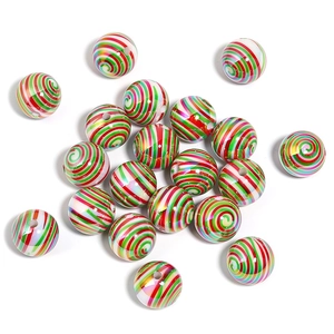 Christmas acrylic round beads with red green white spiral stripes for DIY jewelry making