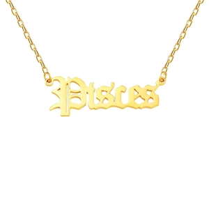 Golden titanium steel necklace featuring a gothic Pisces zodiac letter pendant on a link chain