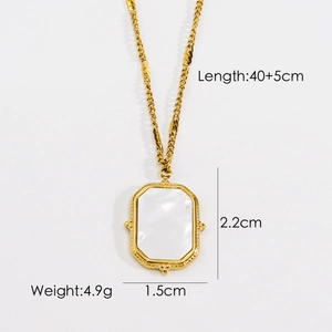 Detailed size specifications for a gold stainless steel necklace with white shell pendant
