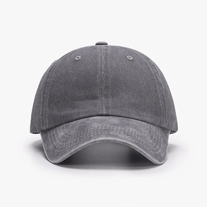 Vintage washed dark grey cotton baseball cap with adjustable strap and breathable eyelets