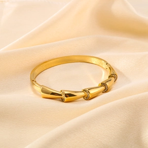 Bambus Gelenk Armreif 18K Vergoldeter Edelstahl Asymmetrische Geometrische Eingelegte Zirkon Schmuck Für Damen