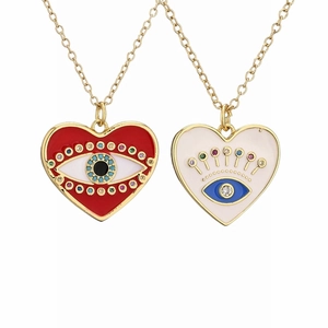 Collier Pendentif Cœur Mauvais Œil Cuivre Émail Zircon Coloré Bijoux Élégant Style Ins Pour Femmes
