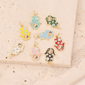 Hamsa Hand Evil Eye Pendant Necklace Vintage Enamel Copper Colorful Rhinestone Clavicle Chain Jewelry For Women