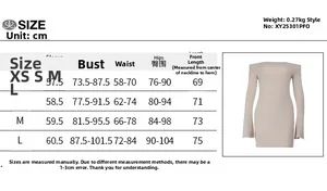 Detailed size guide for off-shoulder bodycon dress with bust, waist and hip measurements