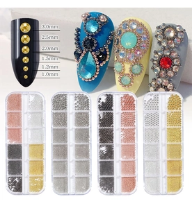 Detailed sizes of gold and silver metal nail art micro beads from 1.0mm to 3.0mm