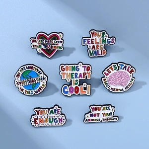 Mental Health Awareness Inspirational Enamel Pin Badge Alloy Rainbow Slogan Brooch You Are Enough Lapel Pin For Clothes Bag Jewelry