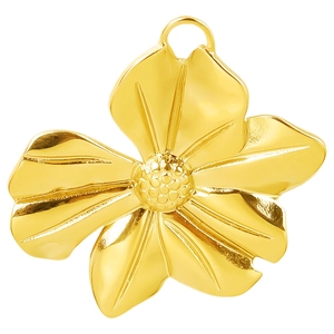 Polished gold 304 stainless steel flower pendant charm for fashion jewelry necklaces