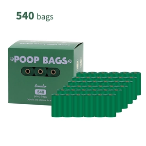 Detail view of 540 lavender scented degradable dog waste bags and dispenser packaging