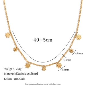 18K gold plated stainless steel necklace with mini daisy pendants and size measurements