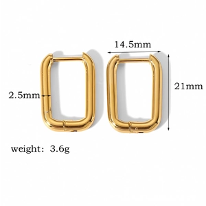 Spécifications de taille pour boucles d'oreilles rectangulaires en or 18 carats