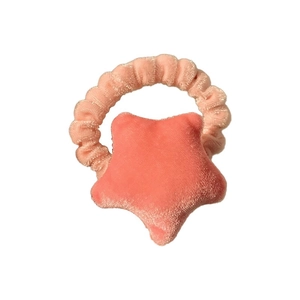 Pink velvet star scrunchie hair tie with soft plush texture for women hair styling