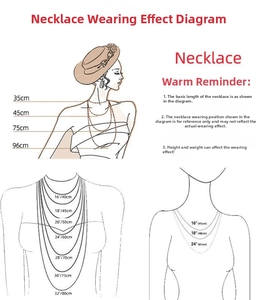 Size guide for stainless steel necklaces showing length range from 16 to 32 inches