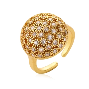 Luxurious 18K gold plated ring with geometric dome pavé setting and white zircons