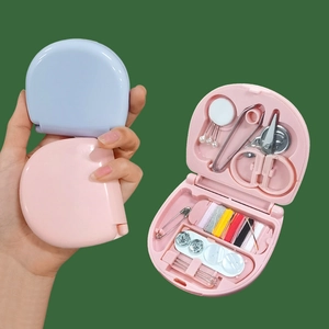 Mini Portable Sewing Kit Box Plastic Case Multi Color Thread Metal Needles Scissors For Travel Emergency Home Nordic Style