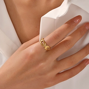 Minimalist 18K gold plated stainless steel open ring with a geometric chain-link design