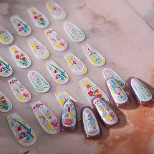 Autocollants ongles vitrail japonais avec fleurs et papillons série dorée
