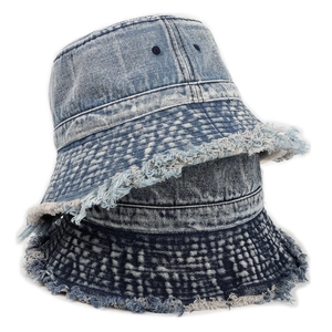 Cappello Da Pescatore In Denim Di Cotone Lavato Retrò Per Donna Tesa Larga Bordi Sfilacciati Protezione Solare Moda