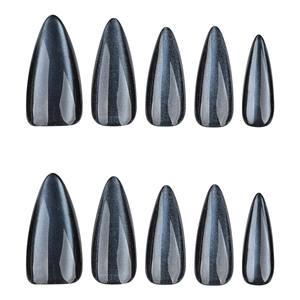 30 unghie finte blu occhio di gatto, forma a mandorla stiletto media con finitura glitter