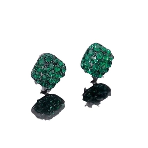 Elegant emerald green geometric square stud earrings with sparkling crystal pavé setting