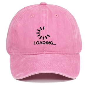 Pink washed cotton baseball cap with vintage Loading embroidery and adjustable soft top