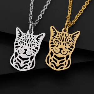 Hollow Cat Head Pendant Necklace Titanium Stainless Steel Laser Cut Animal Jewelry For Women Men