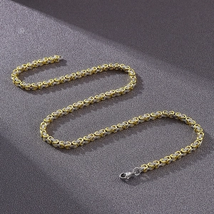 Detail of 4mm stainless steel Byzantine chain necklace with bicolor gold and silver finish