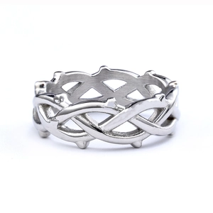 Retro silver branch ring with woven thorn vine design in a minimalist metallic finish