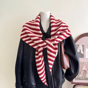 Winter Triangle Scarf Shawl Wool Blend Knit Striped Solid Warm Shoulder Wrap Neck Warmer For Women Fashion Accessories