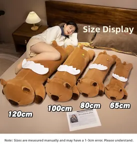 Comparison of four different sizes of soft capybara plush pillows from 65cm to 120cm
