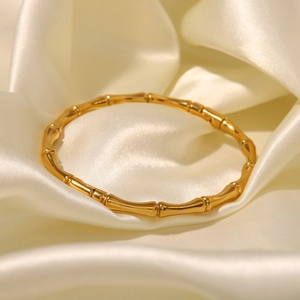 Bamboo Joint Bangle Stainless Steel Non Fading Open Cuff Bracelet Minimalist INS Style Jewelry For Women Gold Silver Color
