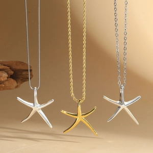Starfish Pendant Necklace Ocean Style Minimalist Copper 14k Gold Plated Clavicle Chain Choker For Women Trendy Jewelry