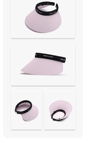 Detail view of the wide PVC sun visor with breathable black elastic branded headband