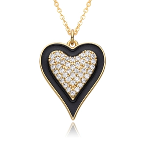Vintage style heart pendant necklace with gold frame and micro-pave cubic zirconia stones