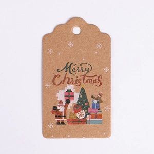 Brown kraft paper Christmas gift tag with vintage Merry Christmas Santa illustration