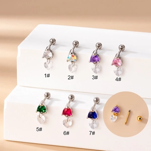 Heart Pendant Ear Cartilage Stud Stainless Steel Cubic Zirconia Helix Piercing Jewelry Double Head Screw Ball Back For Women