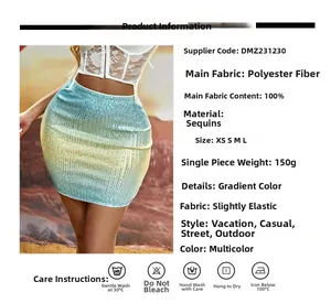 Close-up of the gradient sequins and high-quality polyester fabric on the mini skirt